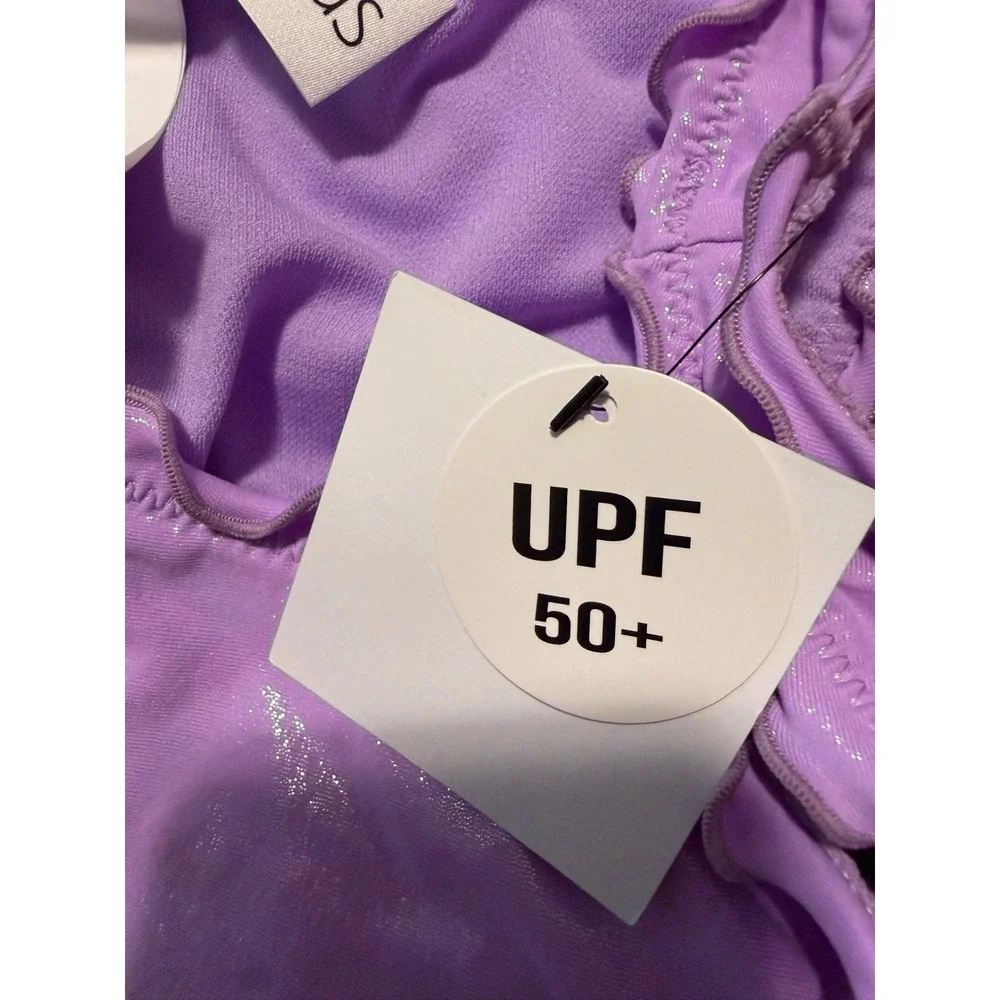 Citrus Purple Metallic Ruffle Ruched Back Bikini Bottom UPF 50+ Womens Large